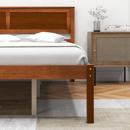 Twin/Full/Queen Size Bed Frame with Wooden Headboard and Slat Support-Queen Size, Walnut Simple Bed Frame at Gallery Canada