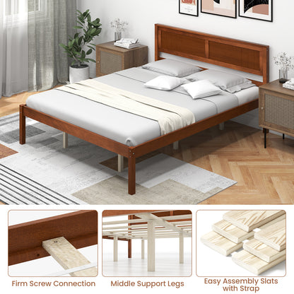 Twin/Full/Queen Size Bed Frame with Wooden Headboard and Slat Support-Queen Size, Walnut Simple Bed Frame at Gallery Canada
