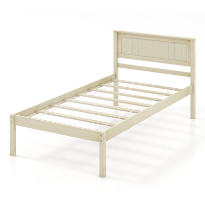 Twin/Full/Queen Size Wooden Bed Frame with Headboard and Slat Support-Twin Size, Natural Simple Bed Frame at Gallery Canada