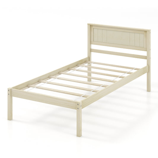 Twin Size Wooden Bed Frame, Headboard, Slat Support, Natural