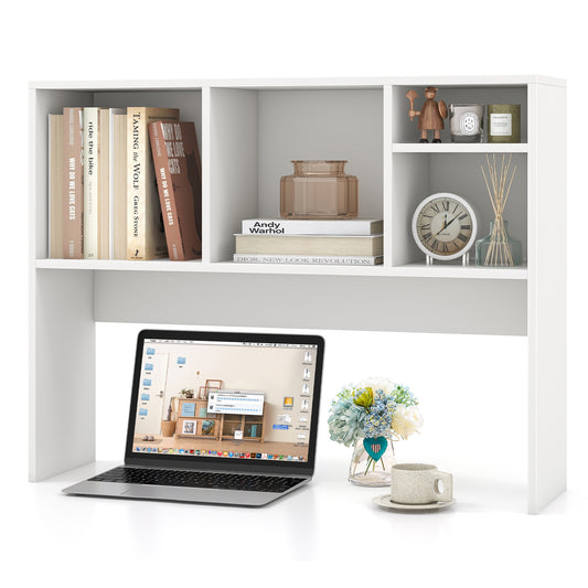 Computer Desktop Bookcase with 4 Cubbies and Open Back Compartment, White Bookcases White at Gallery Canada