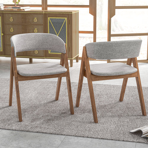Set of 2 Soft Padded Accent Armchairs for Dining Room-Walnut and Grey, Walnut