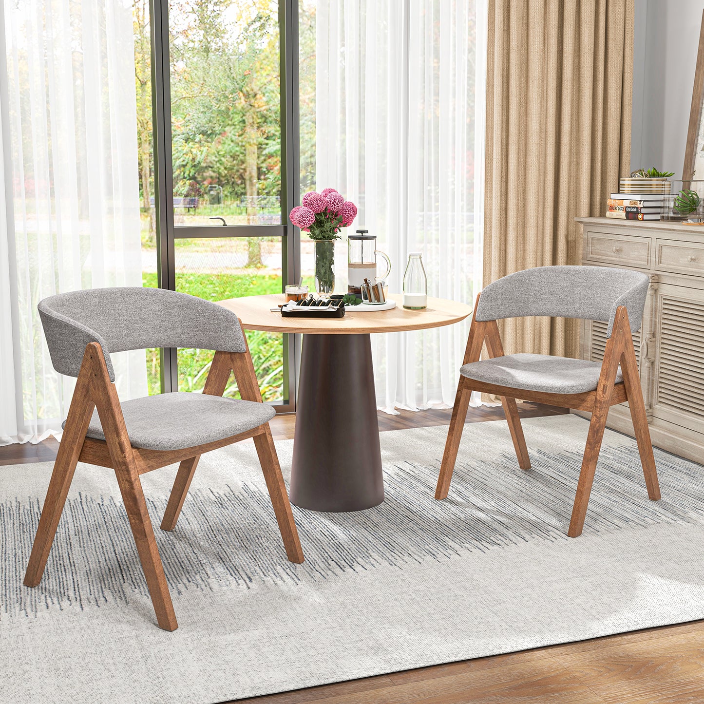 Set of 2 Soft Padded Accent Armchairs for Dining Room-Walnut and Grey, Walnut Accent Chairs at Gallery Canada