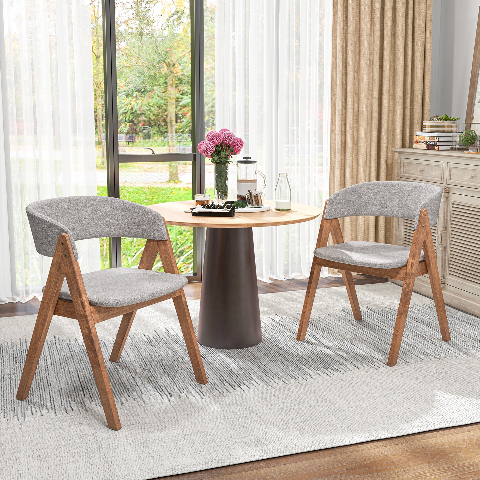 Set of 2 Soft Padded Accent Armchairs for Dining Room-Walnut and Grey, Walnut Accent Chairs at Gallery Canada