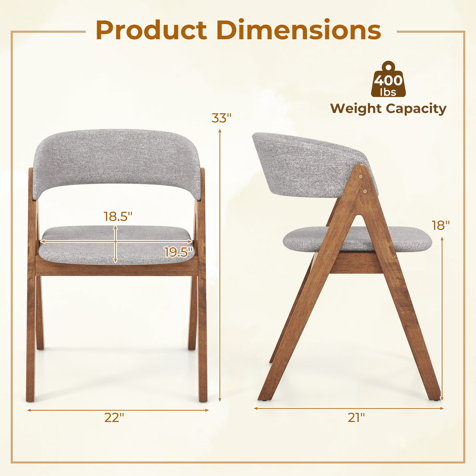 Set of 2 Soft Padded Accent Armchairs for Dining Room-Walnut and Grey, Walnut Accent Chairs at Gallery Canada