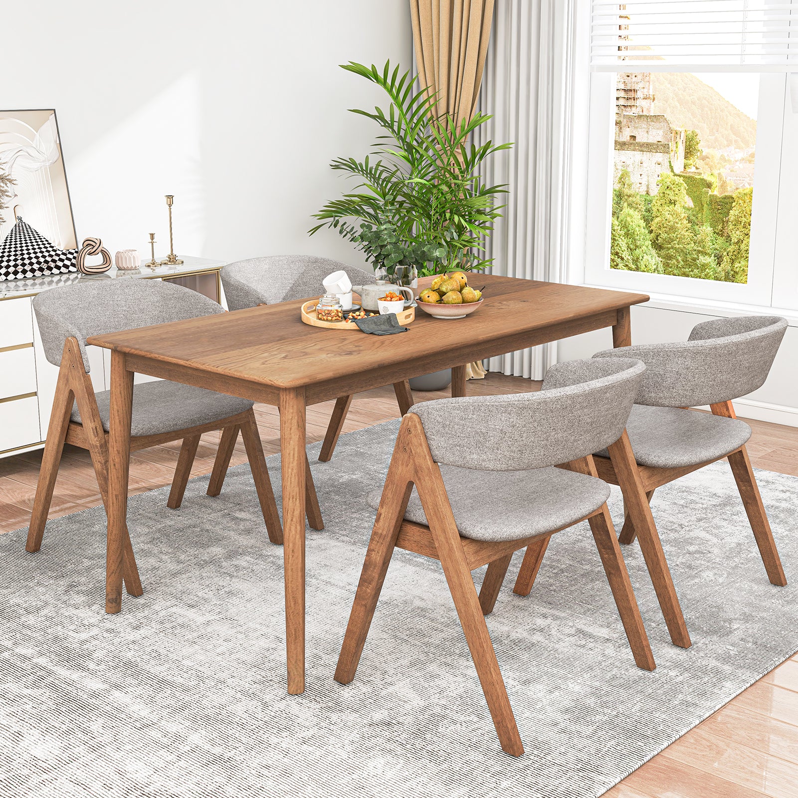 Set of 2 Soft Padded Accent Armchairs for Dining Room-Walnut and Grey, Walnut Accent Chairs at Gallery Canada