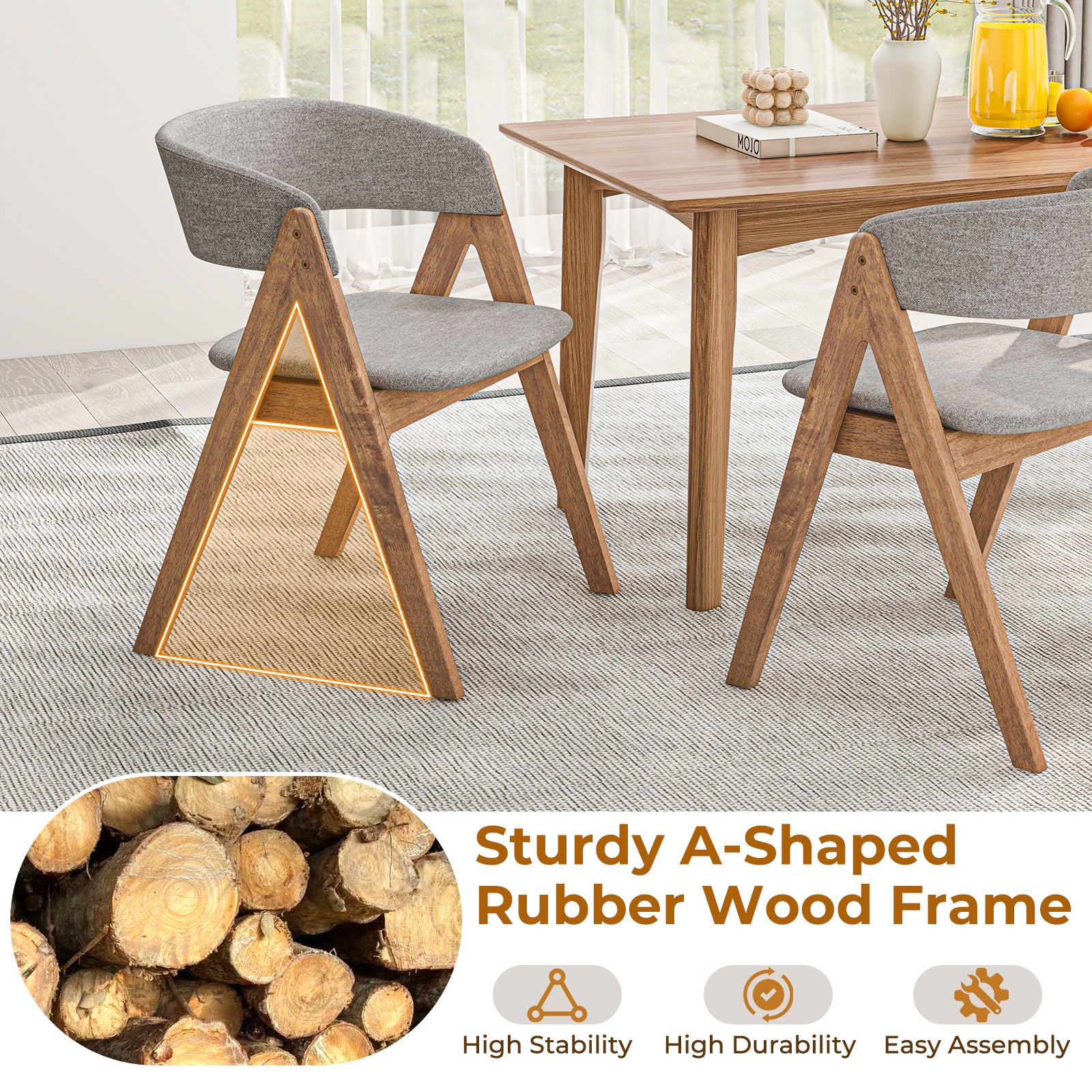 Set of 2 Soft Padded Accent Armchairs for Dining Room-Walnut and Grey, Walnut Accent Chairs at Gallery Canada