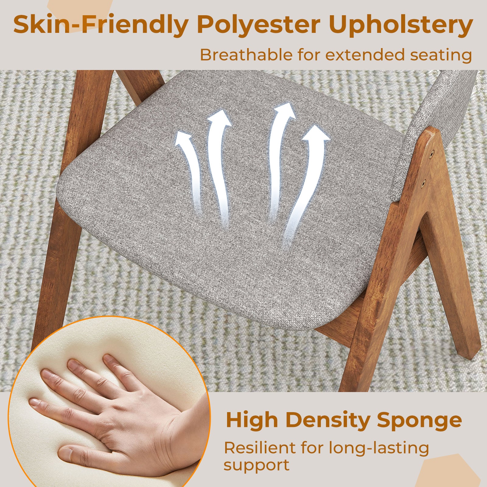 Set of 2 Soft Padded Accent Armchairs for Dining Room-Walnut and Grey, Walnut Accent Chairs at Gallery Canada