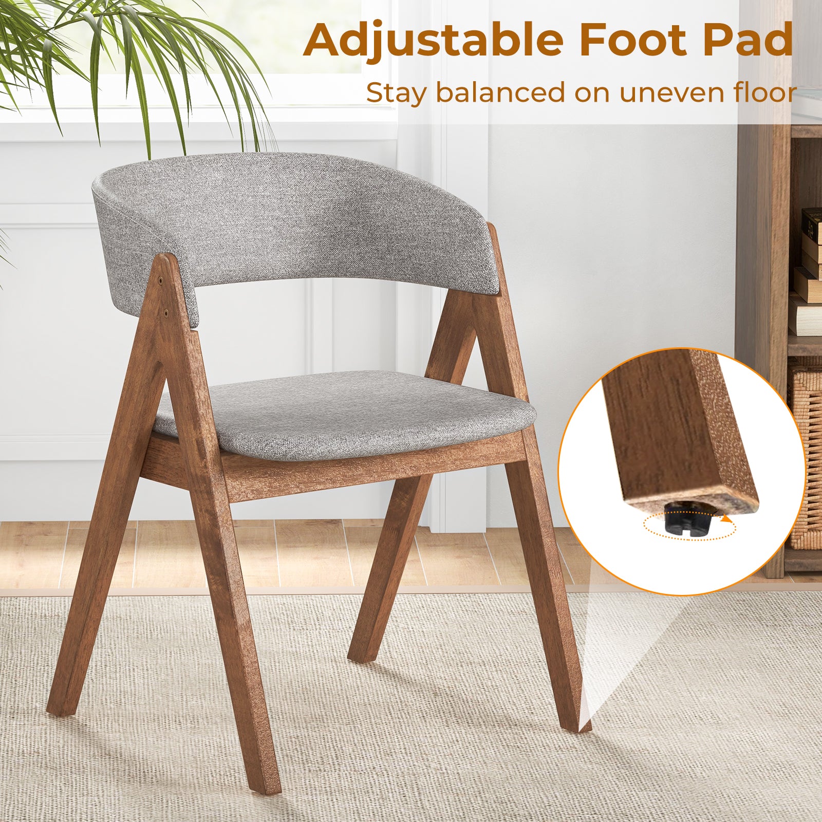 Set of 2 Soft Padded Accent Armchairs for Dining Room-Walnut and Grey, Walnut Accent Chairs at Gallery Canada