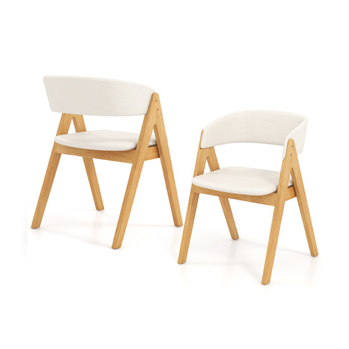 Set of 2 Soft Padded Accent Armchairs for Dining Room-Natural and Beige, Beige