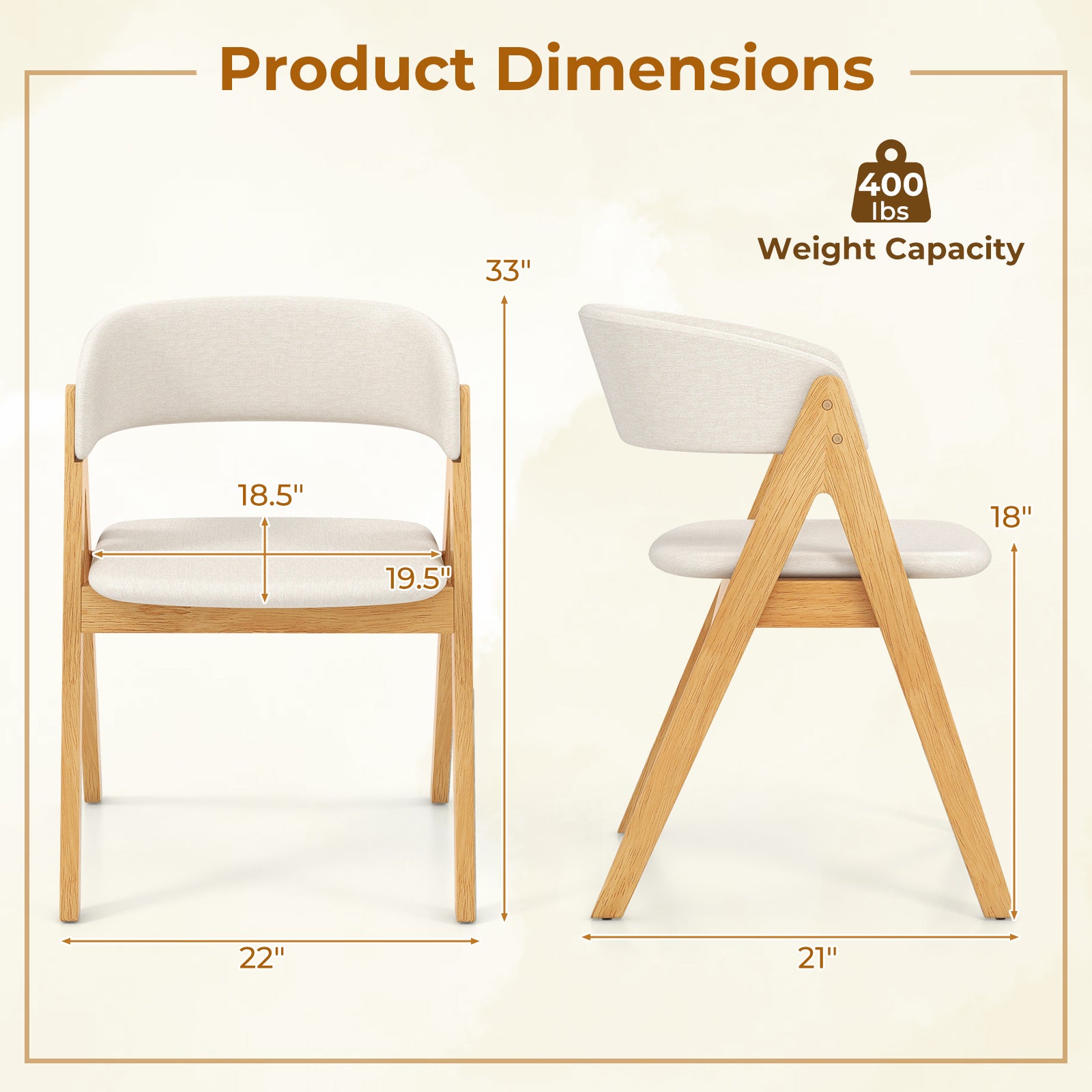 Set of 2 Soft Padded Accent Armchairs for Dining Room-Natural and Beige, Beige Accent Chairs at Gallery Canada