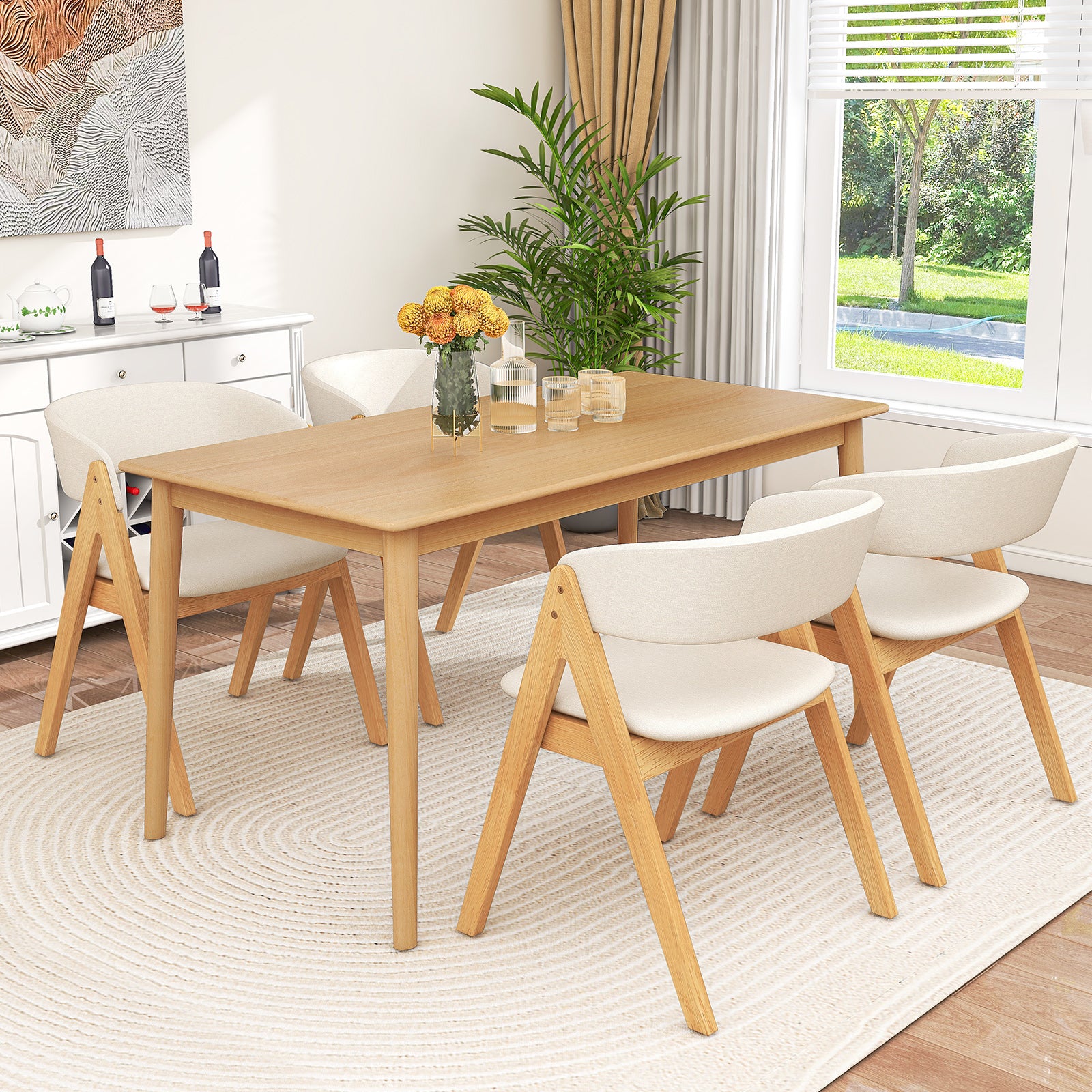 Set of 2 Soft Padded Accent Armchairs for Dining Room-Natural and Beige, Beige Accent Chairs at Gallery Canada