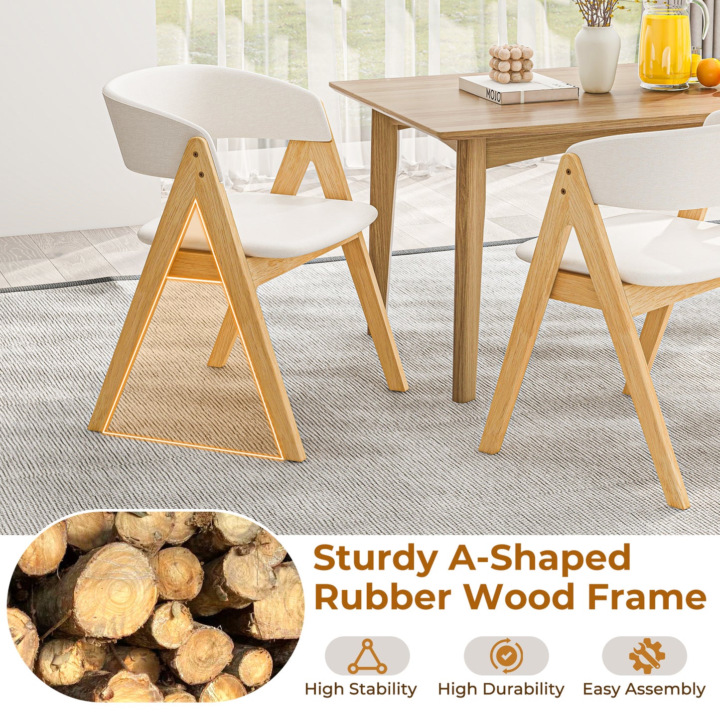 Set of 2 Soft Padded Accent Armchairs for Dining Room-Natural and Beige, Beige Accent Chairs at Gallery Canada