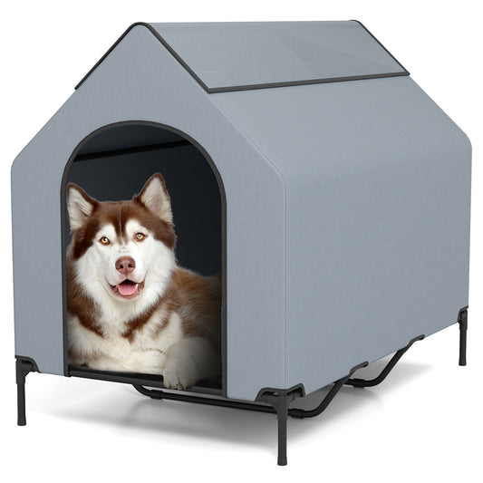 Large/Middle/Small Outdoor Elevated Pet House with Ventilated Windows-L, Gray Dog Supplies L-Gray at Gallery Canada