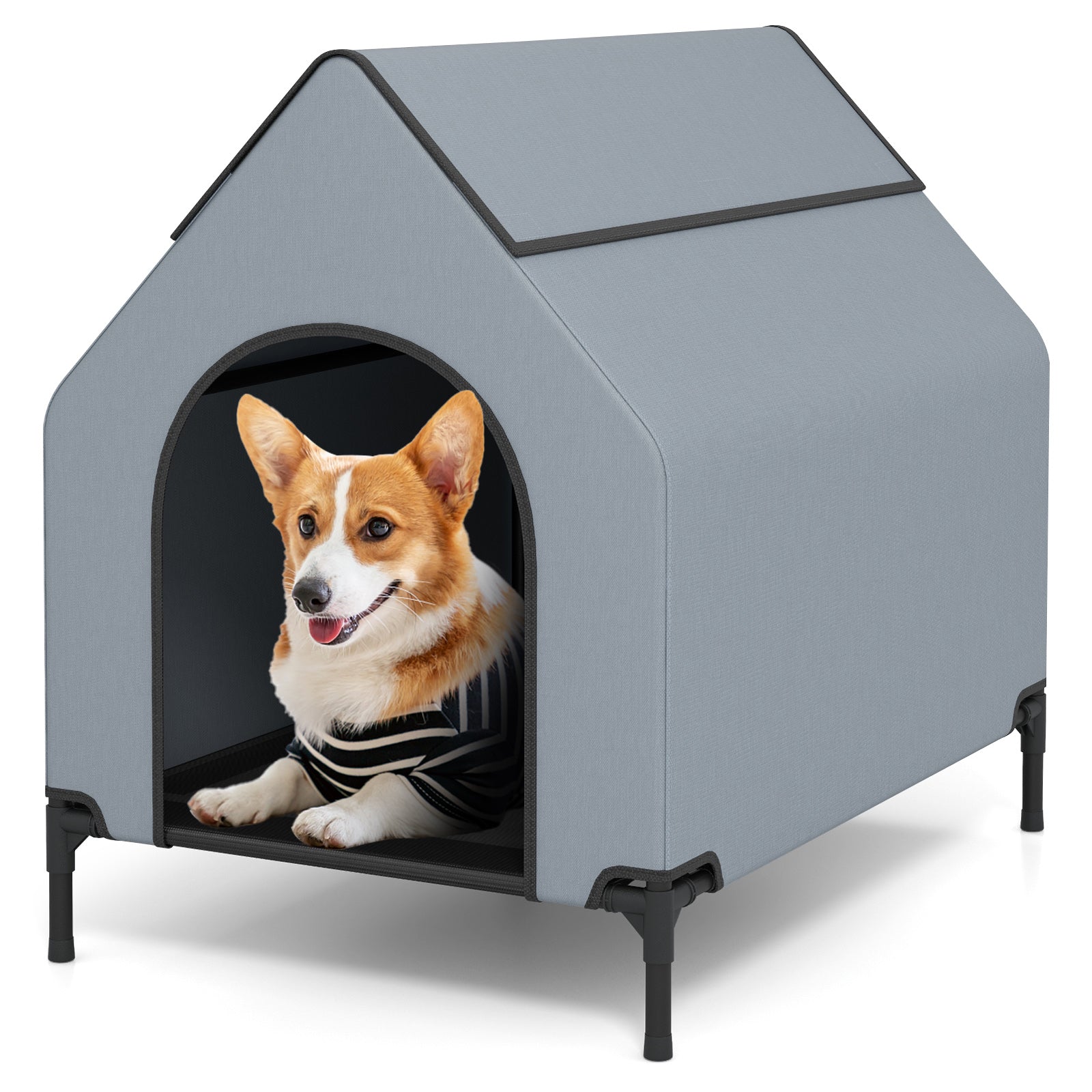 Large/Middle/Small Outdoor Elevated Pet House with Ventilated Windows-S, Gray Dog Supplies at Gallery Canada