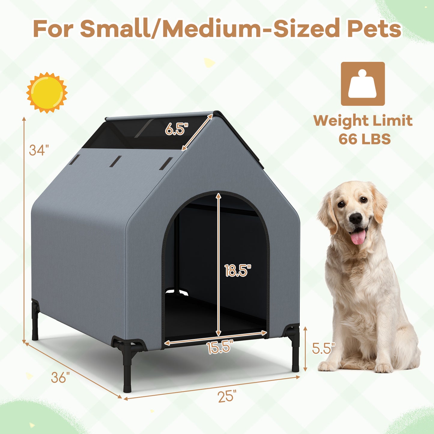 Large/Middle/Small Outdoor Elevated Pet House with Ventilated Windows-S, Gray Dog Supplies at Gallery Canada