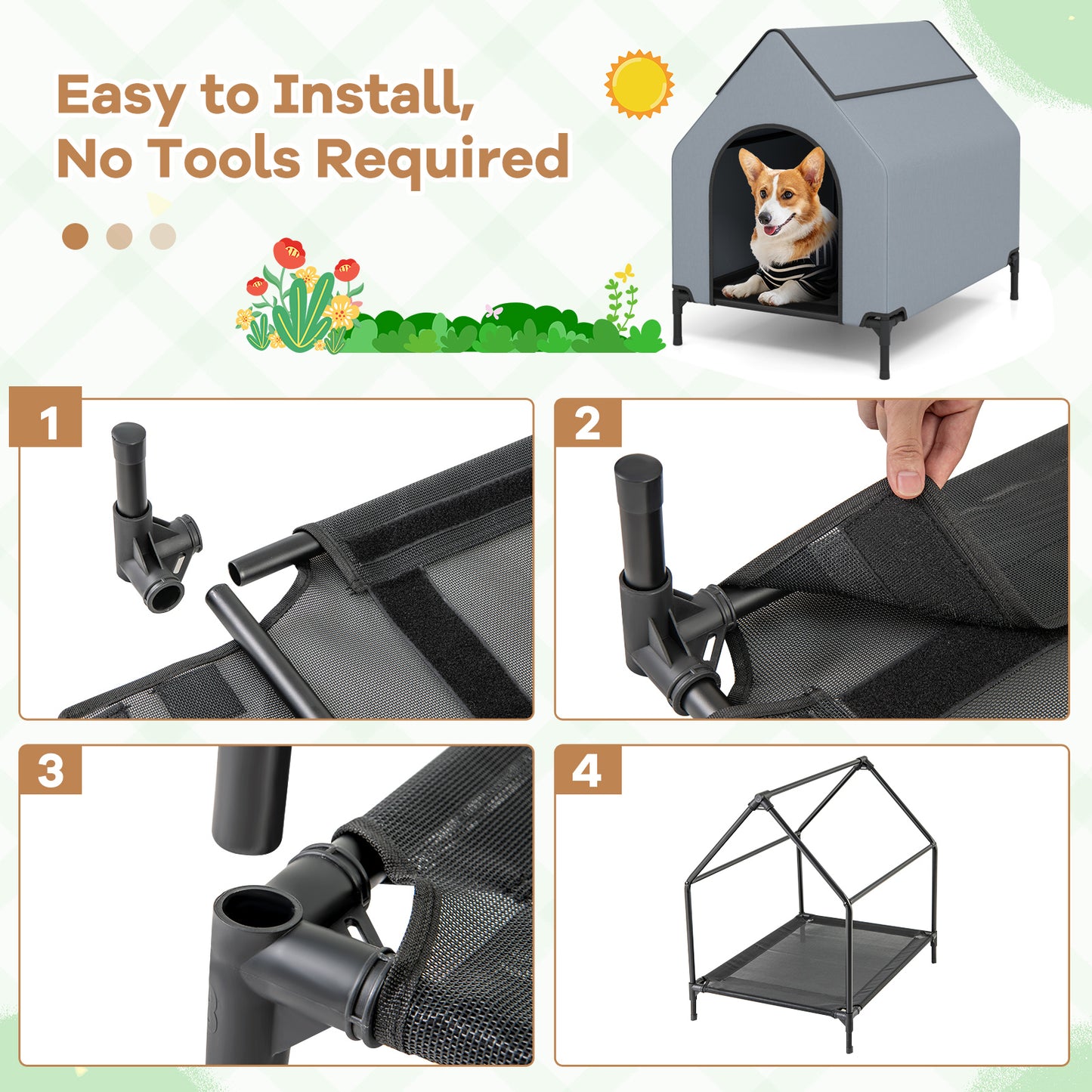 Large/Middle/Small Outdoor Elevated Pet House with Ventilated Windows-S, Gray Dog Supplies at Gallery Canada