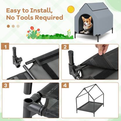 Large/Middle/Small Outdoor Elevated Pet House with Ventilated Windows-S, Gray Dog Supplies at Gallery Canada