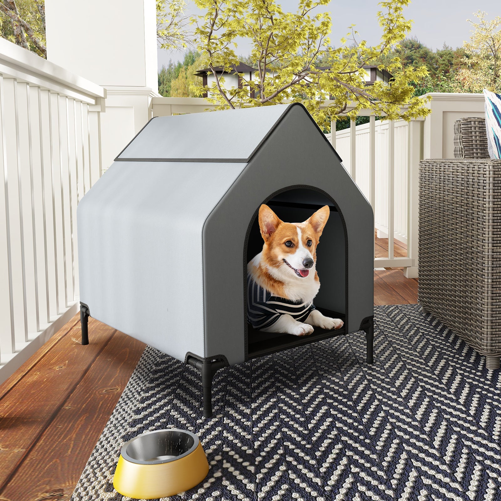 Large/Middle/Small Outdoor Elevated Pet House with Ventilated Windows-S, Gray Dog Supplies at Gallery Canada