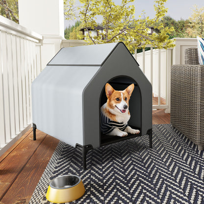 Large/Middle/Small Outdoor Elevated Pet House with Ventilated Windows-S, Gray Dog Supplies at Gallery Canada