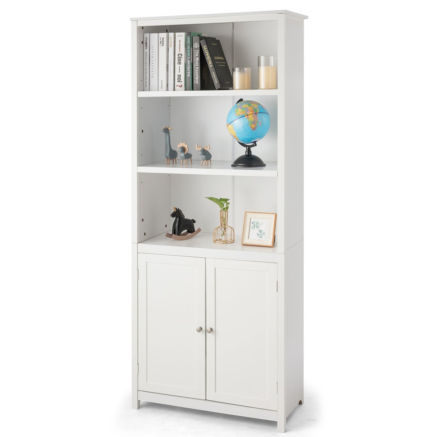 Bookcase Shelving Storage Wooden Cabinet Unit Standing Display Bookcase with Doors, White Bookcases White at Gallery Canada