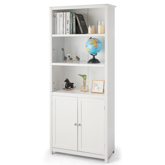 Bookcase Shelving Storage Wooden Cabinet Unit Standing Display Bookcase with Doors, White Bookcases White at Gallery Canada