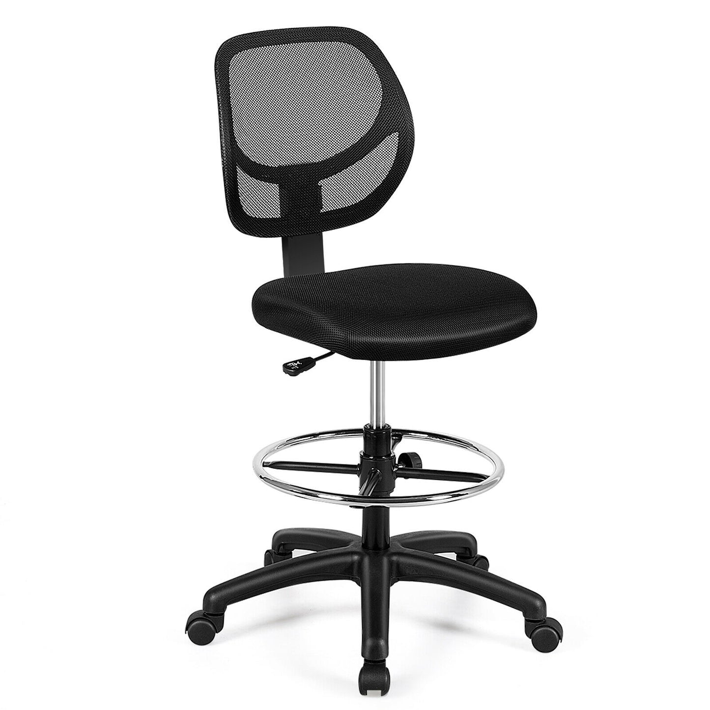 Adjustable Height Mid Back Mesh Drafting Office Chair, Black Mesh Chairs Black at Gallery Canada