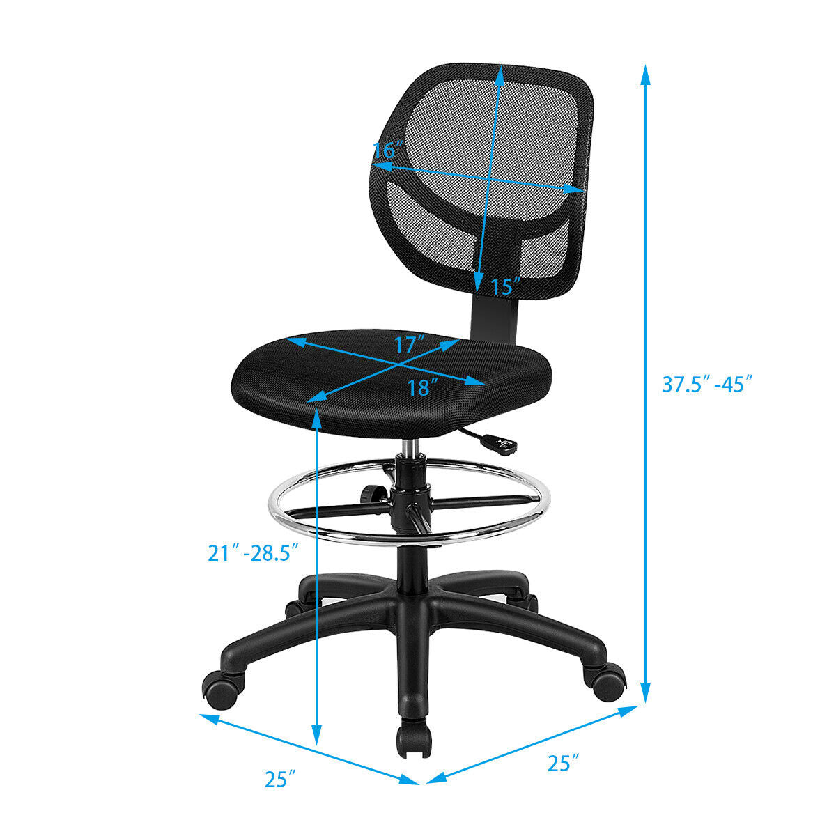 Adjustable Height Mid Back Mesh Drafting Office Chair, Black Mesh Chairs at Gallery Canada
