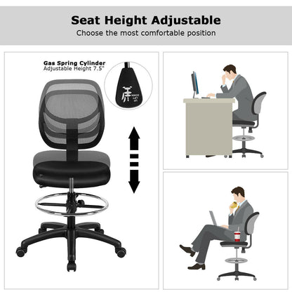 Adjustable Height Mid Back Mesh Drafting Office Chair, Black Mesh Chairs at Gallery Canada