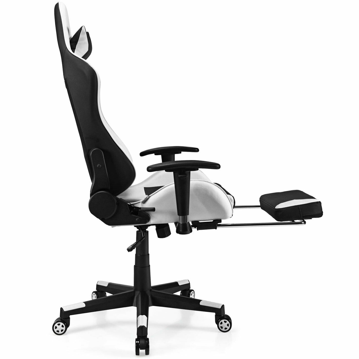 PU Leather Gaming Chair with USB Massage Lumbar Pillow and Footrest, White Gaming Chairs at Gallery Canada