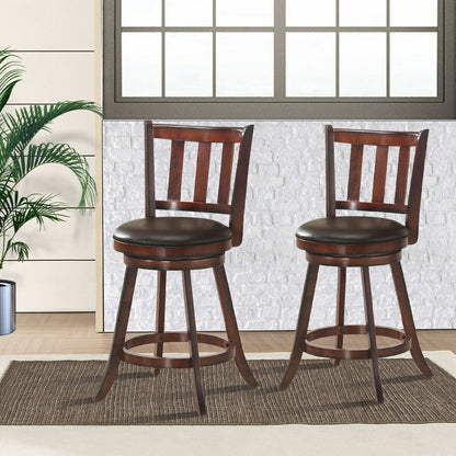 Set of 2 Wood Swivel Counter Height Dining Pub Bar Stools with PVC Cushioned Seat-25 Inch, Brown Bar Stools at Gallery Canada