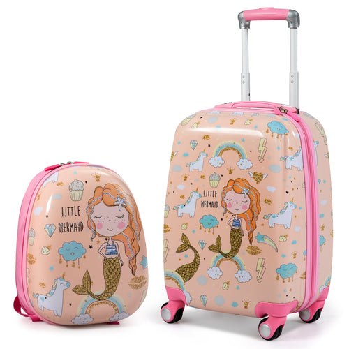 Kids Rolling Suitcase And Backpack Set, Pink