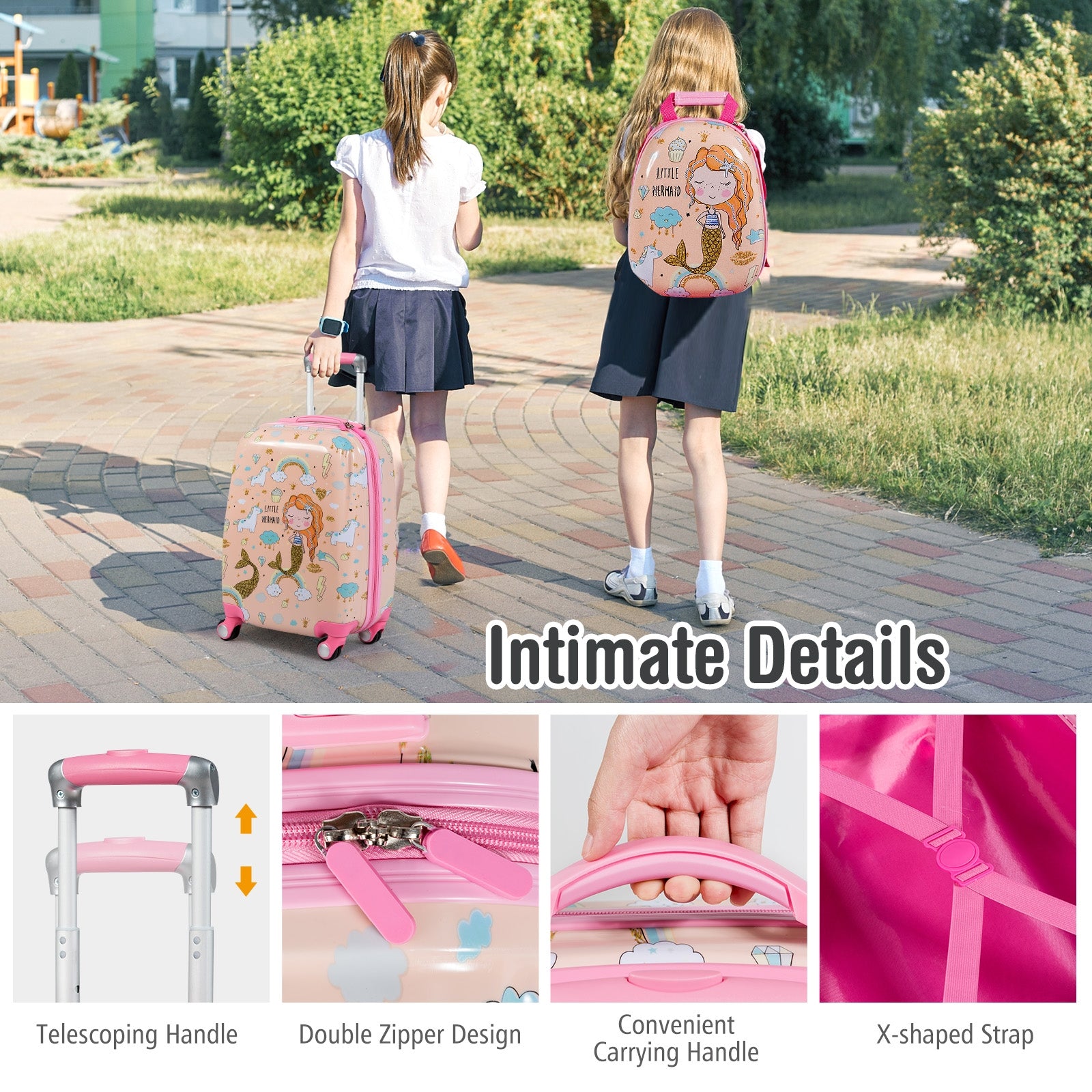 2 Pieces Kids Luggage Set Rolling Suitcase and Backpack, Pink Kids Luggage at Gallery Canada