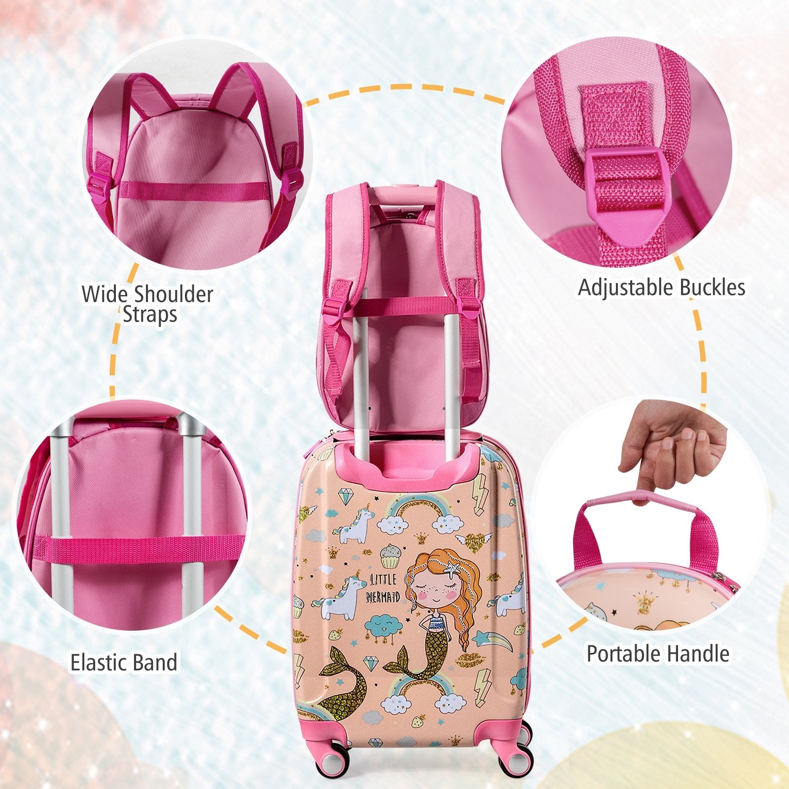 2 Pieces Kids Luggage Set Rolling Suitcase and Backpack, Pink Kids Luggage at Gallery Canada