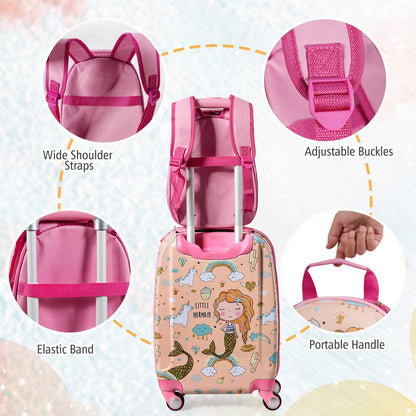 2 Pieces Kids Luggage Set Rolling Suitcase and Backpack, Pink Kids Luggage at Gallery Canada