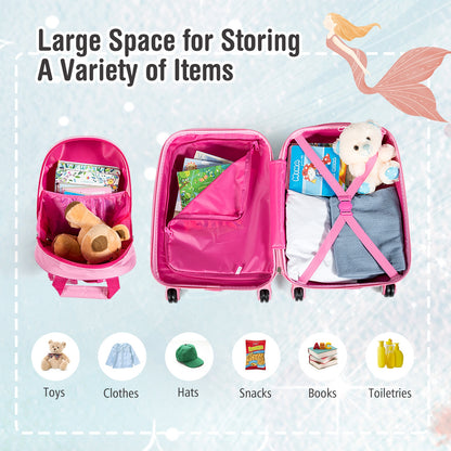 2 Pieces Kids Luggage Set Rolling Suitcase and Backpack, Pink Kids Luggage at Gallery Canada