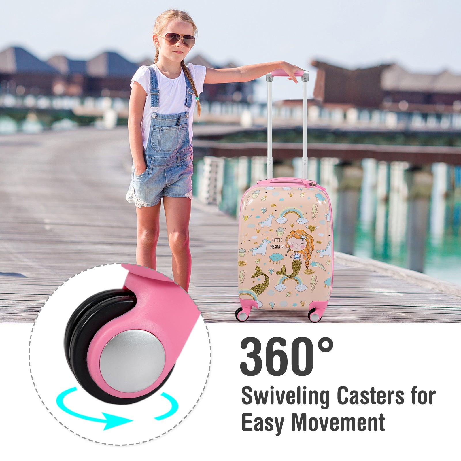 2 Pieces Kids Luggage Set Rolling Suitcase and Backpack, Pink Kids Luggage at Gallery Canada