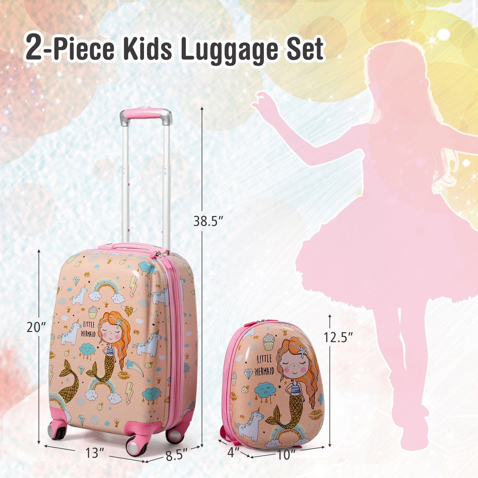 2 Pieces Kids Luggage Set Rolling Suitcase and Backpack, Pink Kids Luggage at Gallery Canada
