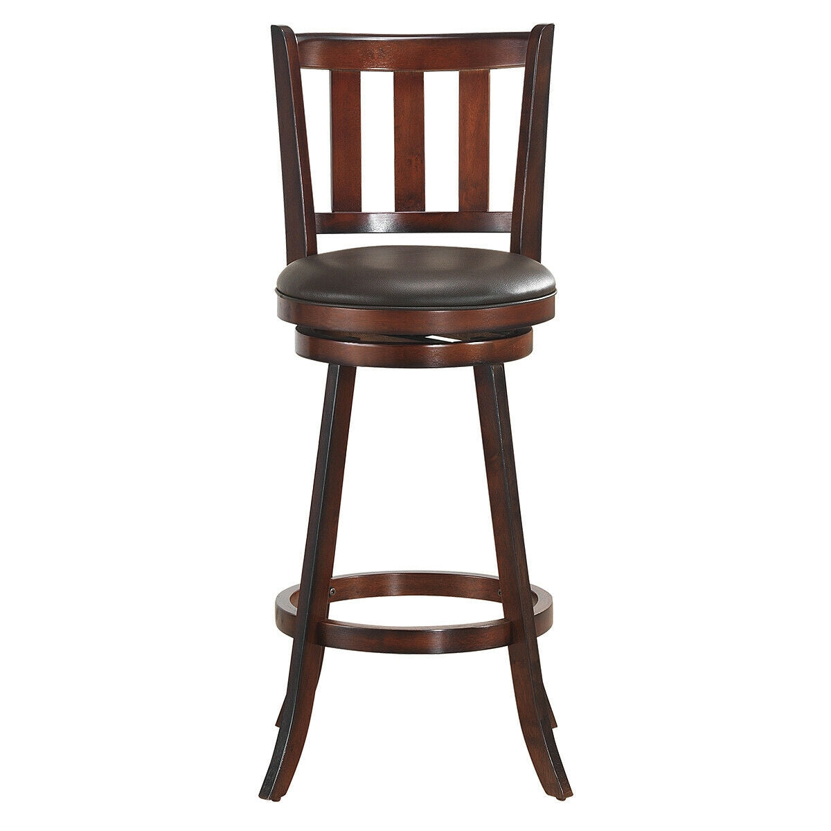 Set of 2 Wood Swivel Counter Height Dining Pub Bar Stools with PVC Cushioned Seat-29 Inch, Brown Bar Stools at Gallery Canada