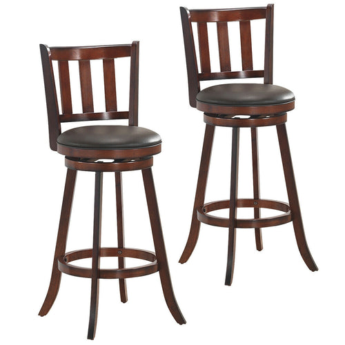 Set Of 2 Wood Swivel Counter Height Bar Stools, 29 Inch, Brown