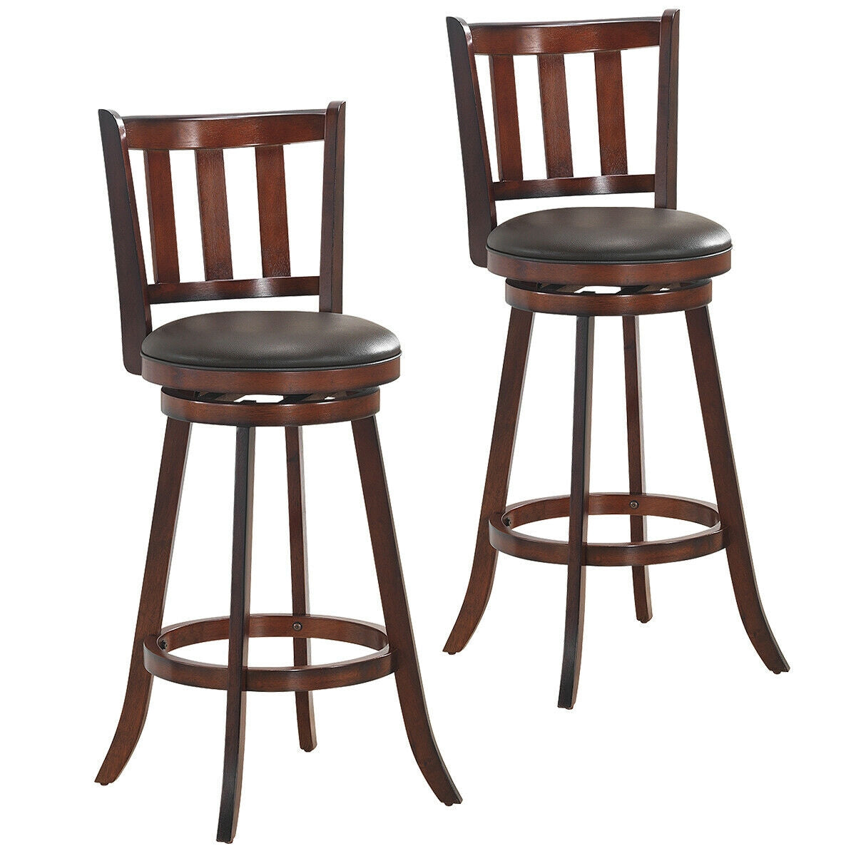Set of 2 Wood Swivel Counter Height Dining Pub Bar Stools with PVC Cushioned Seat-29 Inch, Brown Bar Stools Brown at Gallery Canada