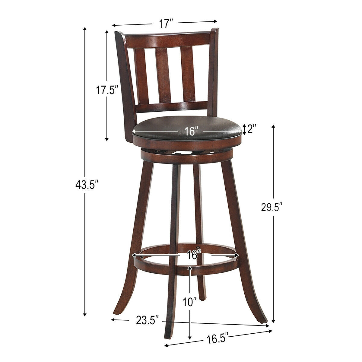 Set of 2 Wood Swivel Counter Height Dining Pub Bar Stools with PVC Cushioned Seat-29 Inch, Brown Bar Stools at Gallery Canada