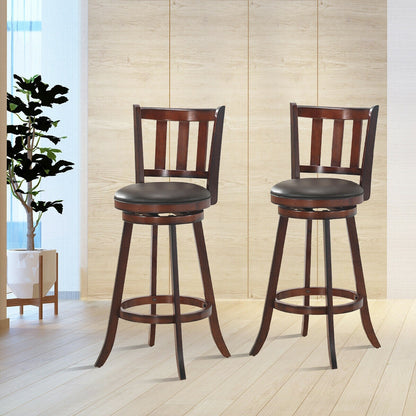 Set of 2 Wood Swivel Counter Height Dining Pub Bar Stools with PVC Cushioned Seat-29 Inch, Brown Bar Stools at Gallery Canada