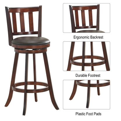 Set of 2 Wood Swivel Counter Height Dining Pub Bar Stools with PVC Cushioned Seat-29 Inch, Brown Bar Stools at Gallery Canada