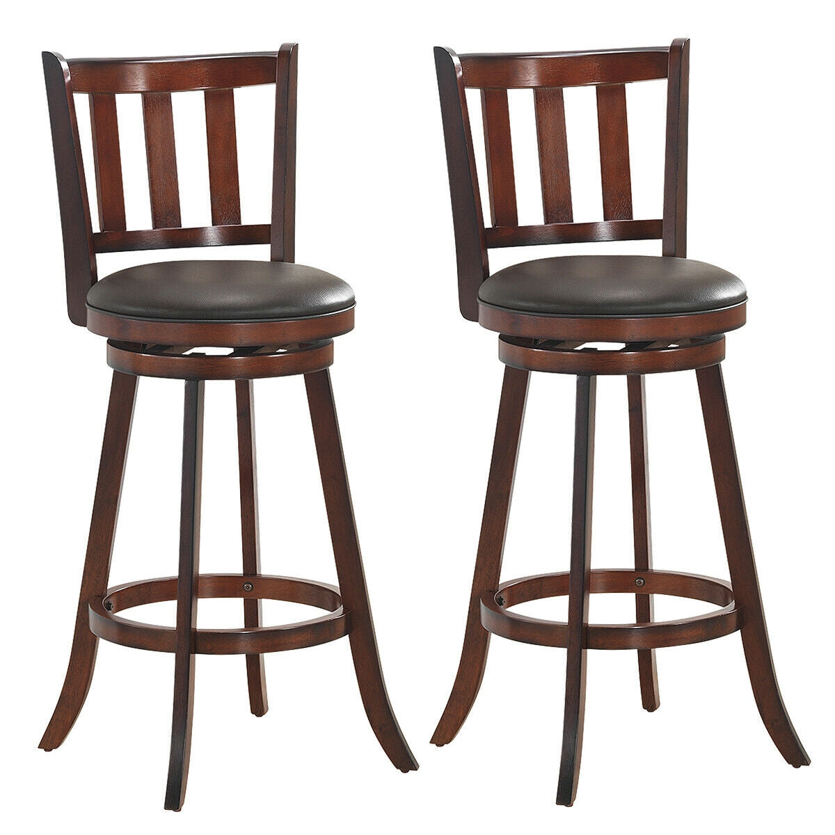 Set of 2 Wood Swivel Counter Height Dining Pub Bar Stools with PVC Cushioned Seat-29 Inch, Brown Bar Stools at Gallery Canada