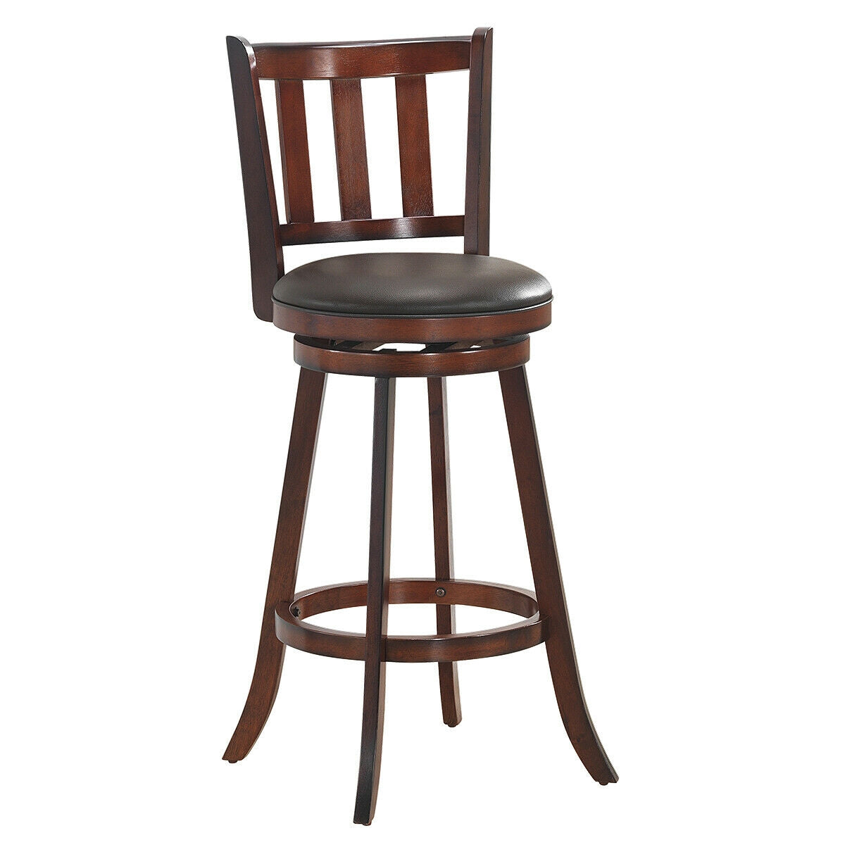 Set of 2 Wood Swivel Counter Height Dining Pub Bar Stools with PVC Cushioned Seat-29 Inch, Brown Bar Stools at Gallery Canada