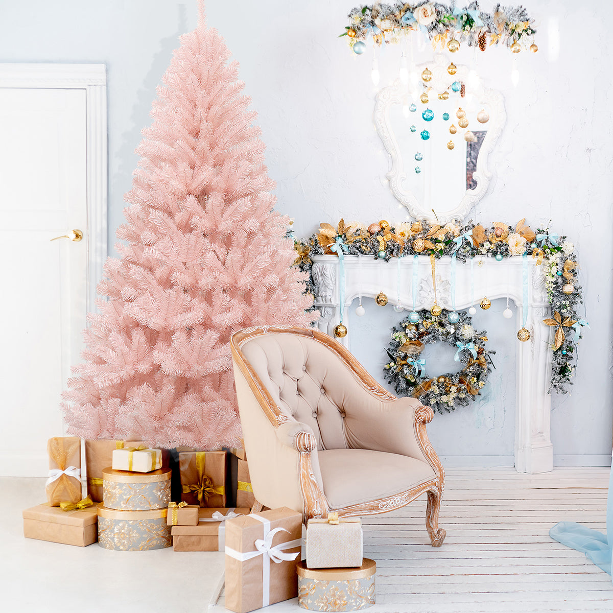 6/7 Feet Artificial Christmas Tree, Hinged Full Fir, 7 ft, Pink Christmas Tree at Gallery Canada