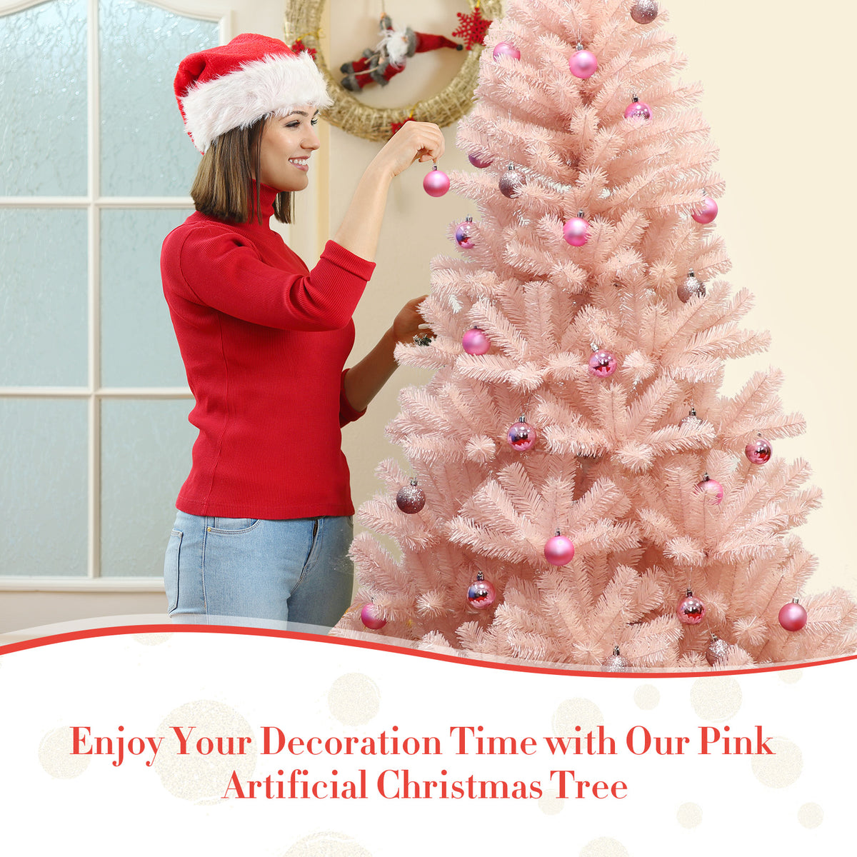 6/7 Feet Artificial Christmas Tree, Hinged Full Fir, 7 ft, Pink Christmas Tree at Gallery Canada