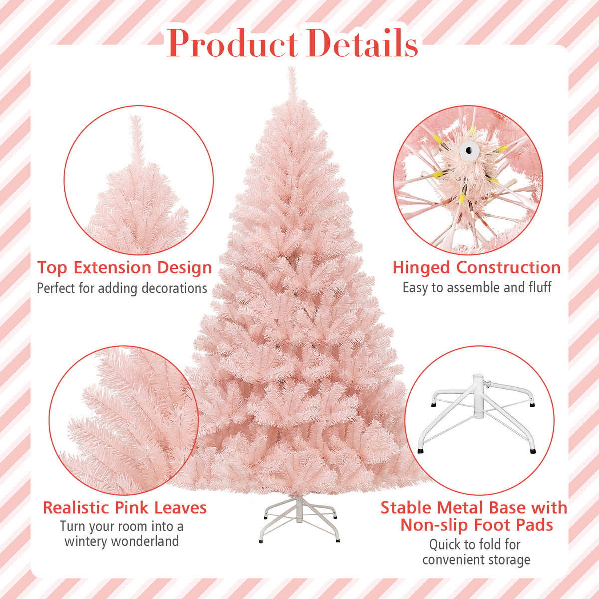 6/7 Feet Artificial Christmas Tree, Hinged Full Fir, 7 ft, Pink Christmas Tree at Gallery Canada