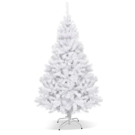 6' / 7.5' / 9' Hinged Artificial Christmas Tree with Metal Stand-6 ft, White